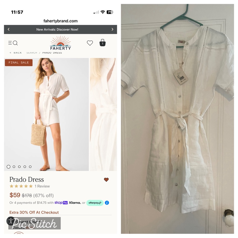 Brand new with tags. XS Faherty prado white linen dress